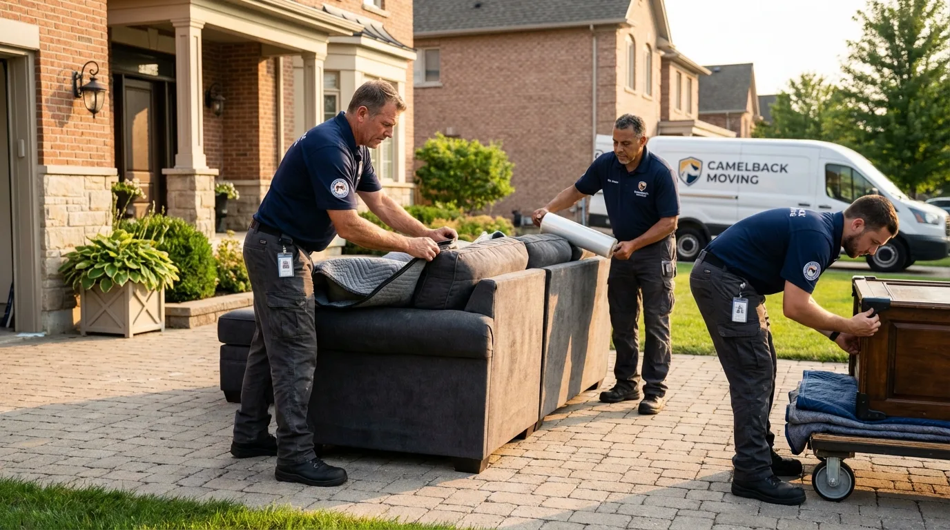 Large estate moving crew wrapping furniture in Celina, TX